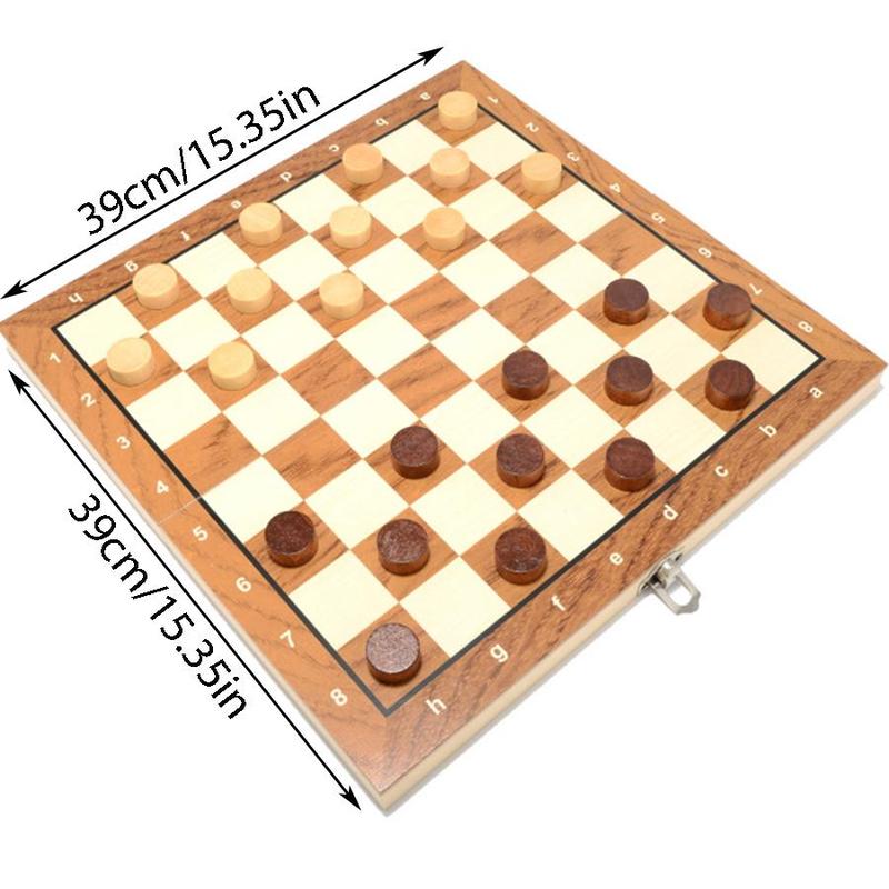 Wooden Chess Board Game, 1 Box 2 in 1 Foldable Chess Board Game, Indoor Recreation Equipment for Home & Travel, Birthday Gift