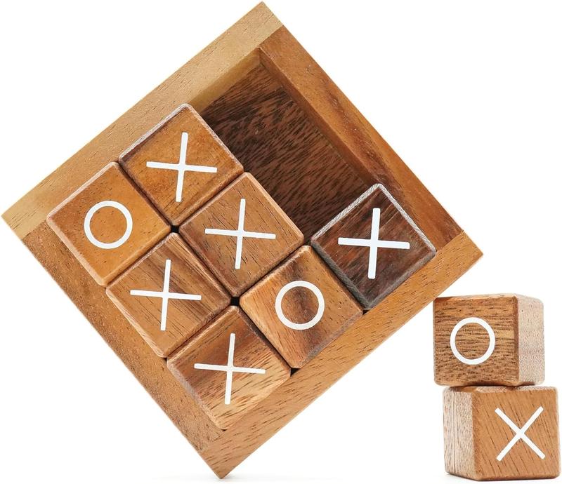 Triplets Block - Wooden Tic Tac Toe Game for Kids and Adults - Coffee Table Décor, Desk Decor, Rustic Home Decor, Family Games Night, Classic Board Games for Birthday Gift Mother Gift (3.7 Inch)