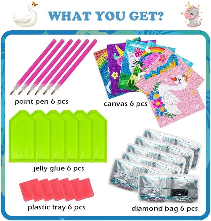 6 Pieces 5D Diamond Art Kit for Kids DIY Painting Kit Crystal Easy Painting Art Craft Set for Home 5D Full Drill (6 Pack k)