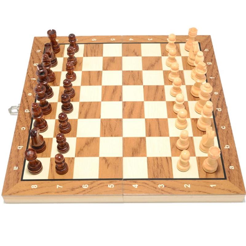 Wooden Chess Board Game, 1 Box 2 in 1 Foldable Chess Board Game, Indoor Recreation Equipment for Home & Travel, Birthday Gift