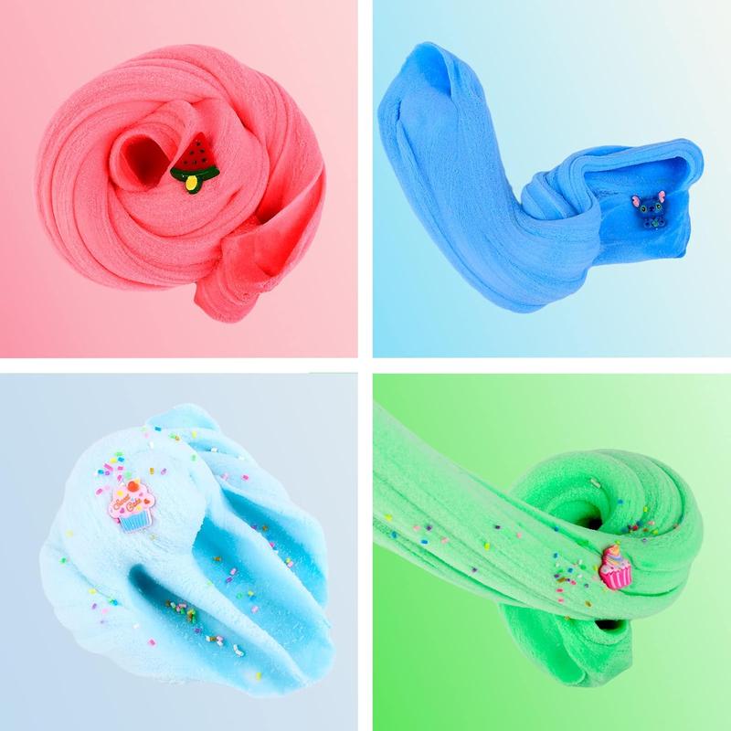 Cloud Slime Kit 4 Pack, Scented Slime with Cute Slime Fun Charms, Soft & Non-Sticky, DIY Stress Relief Toys for Girls Boys Kids