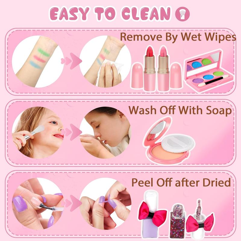 Kids Washable Makeup Girl Toys - Kids Makeup Kit for Girl, Real Make Up Set, Little Girls Makeup Kit for Pretend Play kids, Christmas , new year gift