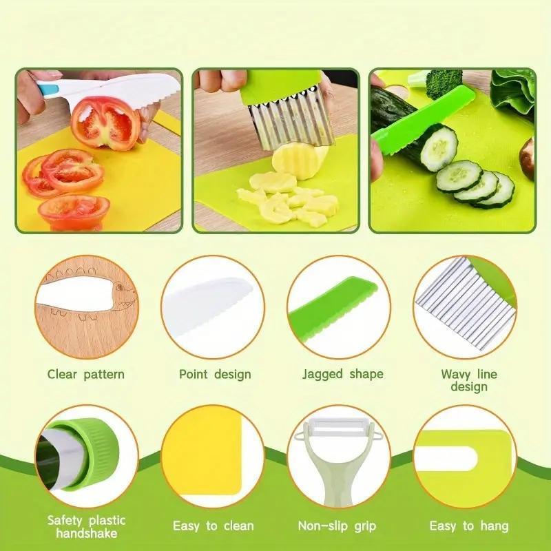 Child's Cooking Set Toy, Fruit & Vegetable Cutter Set, 13-19pcs set Safe Design Plastic Knife & Peeler & Cutter & Cutting Board, Household Kitchen Gadgets, Kitchen Accessories, Summer Gift, Safe Culinary Tools for kids 3-12, FosterSkills & Fun