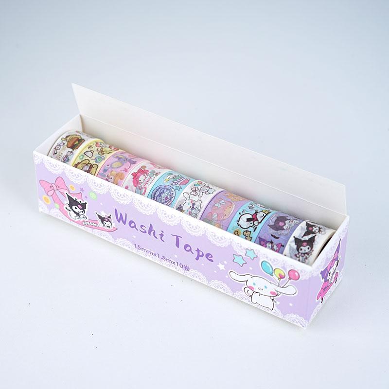 Sanrio Cartoon Cute Animal Pattern Tape, 10 Rolls box Cute Decorative Tape, DIY Decorative Sticker for Scrapbooking, Journaling, Gift Wrapping, Party Favors