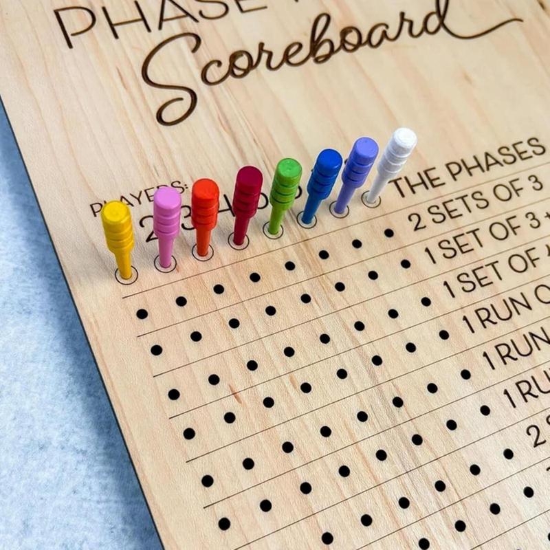 Wooden Phase 10 Score Board, 1 Count Game Score Sheets with Marker Pin, Classic Family Adults Board Card Games Night Table Score Boards  for  Indoor & Outdoor