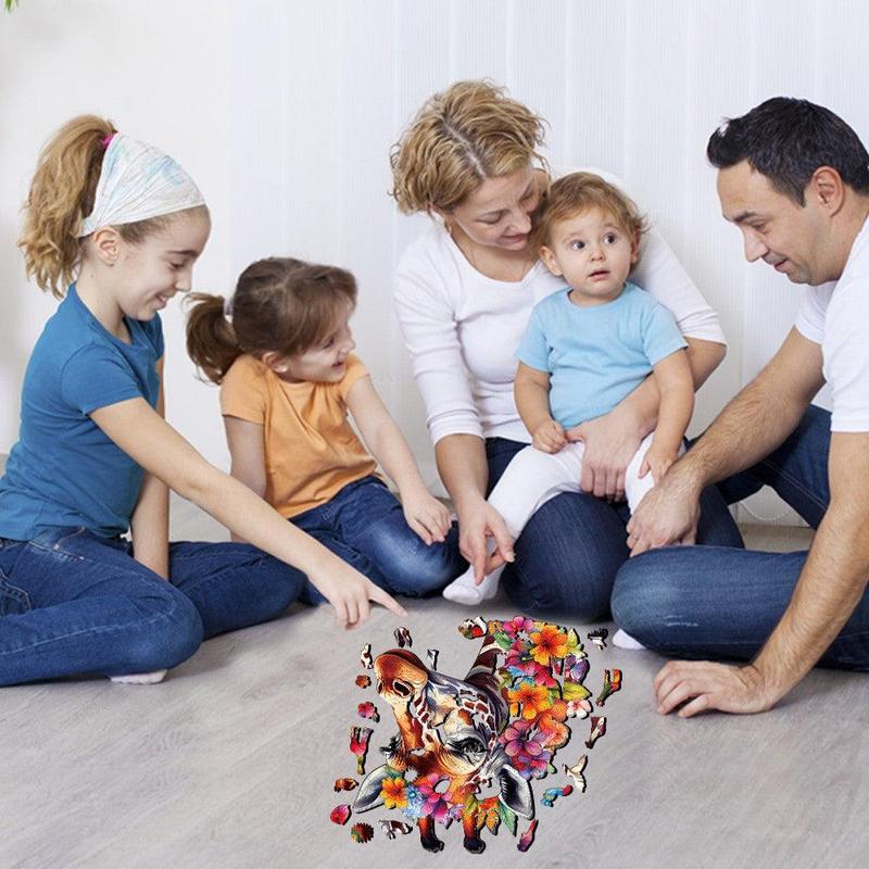 Flowers And Giraffes Wooden Jigsaw Puzzle