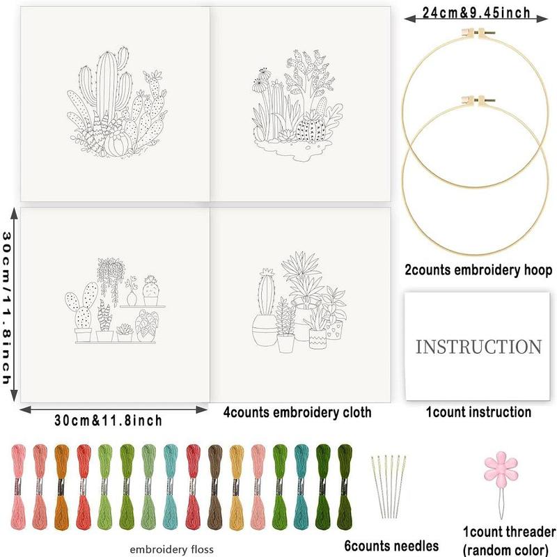 Cactus Pattern Embroidery Starter Kit, Including Embroidery Cloth, Hoop, Floss, Needle, Threader & Shear, Cross Stitch Embroidery for Beginners, Gifts for Girlfriend, Summer Gifts