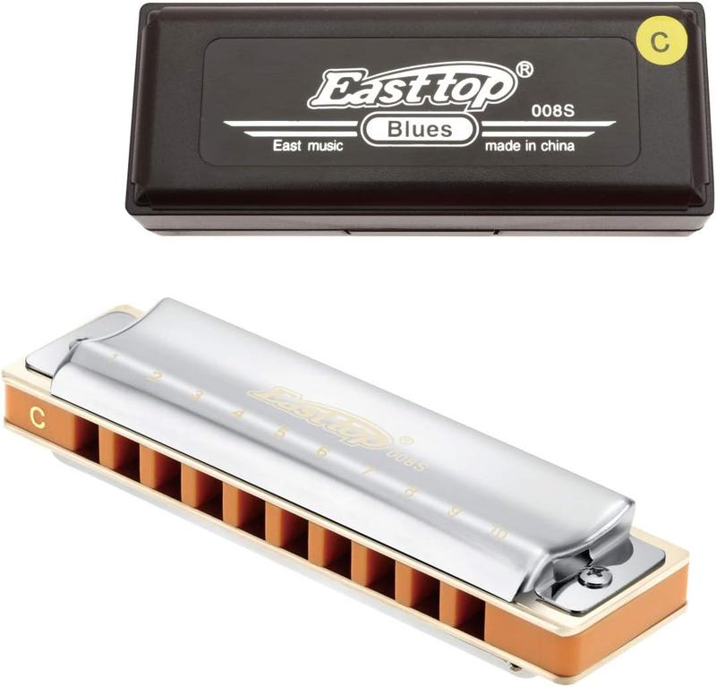 East top Harmonica, Advanced Diatonic Harmonica, 10 Holes Blues Harp Mouth Organ Harmonica with Silver Cover, Blues Harmonicas For Adults, Professionals and Students