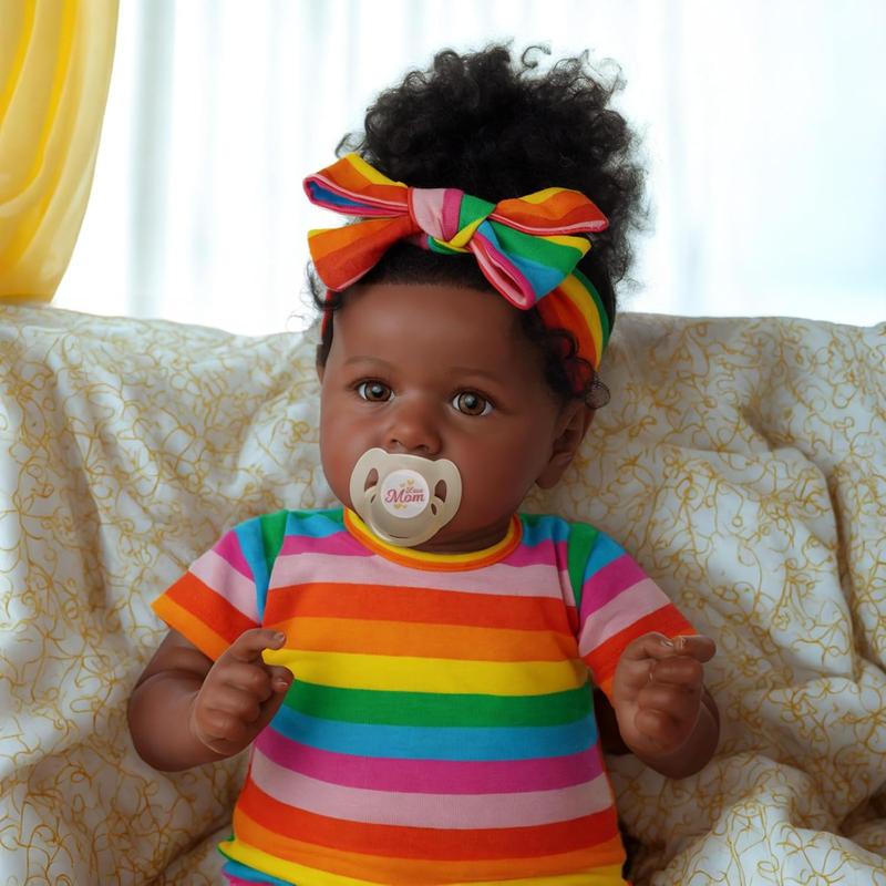 JIZHI Reborn Baby Dolls Black with Lifelike Soft Body African American Realistic-Newborn Girl Doll 22 Inch Best Birthday Gift Set and Toy Accessories Gift for Kids Age 3