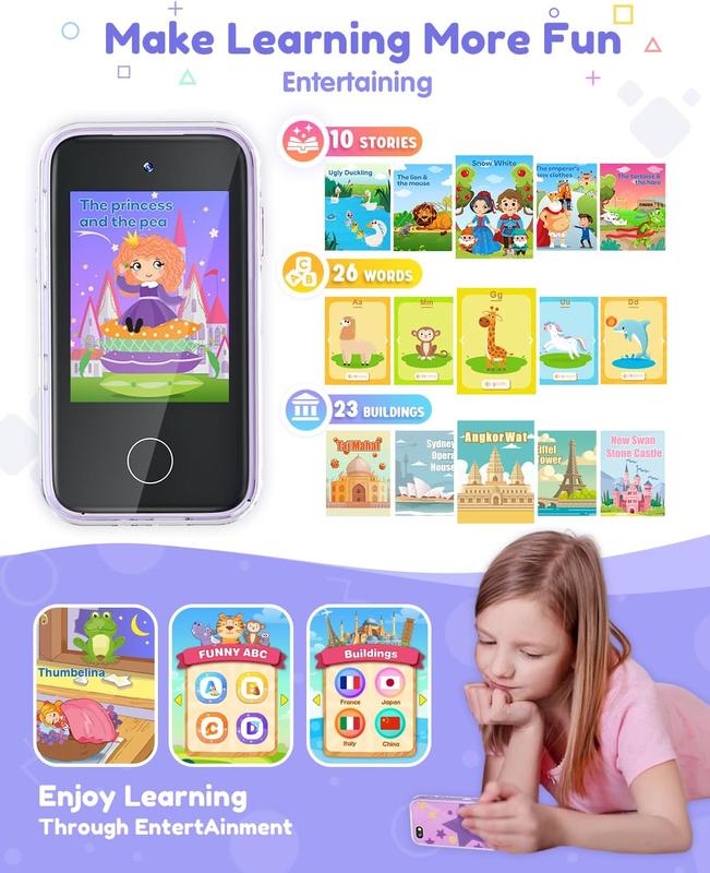 Christmas  Phone for Kids Age 3-8,Kids Smart Phone for Girls Christmas Gifts,Toy Phone with Dual Camera Music Player Puzzle Games,Touchscreen Toy