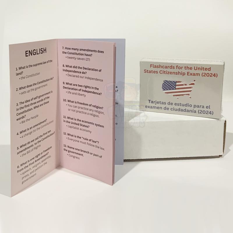 U.S. Civics Test Flash Cards Combo Set with Bilingual Booklet - English Spanish