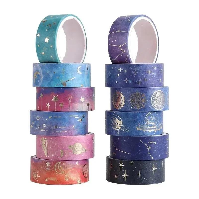 Starry Sky Themed Washi Tape Set for Christmas Gift, 12 Rolls box Handbook DIY Decoration Aesthetic Sticker, Scrapbooking & Journal Making Material Gift for Student