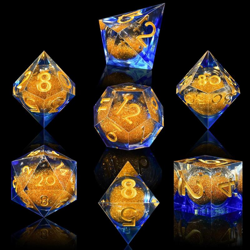 Handmade Quicksand Liquid Core D&D Dice Set – 7-Piece Sharp Edge Polyhedral Dice (Includes D20, D12, D10, D8, D6, D4) for D&D, , RPG, Pathfinder