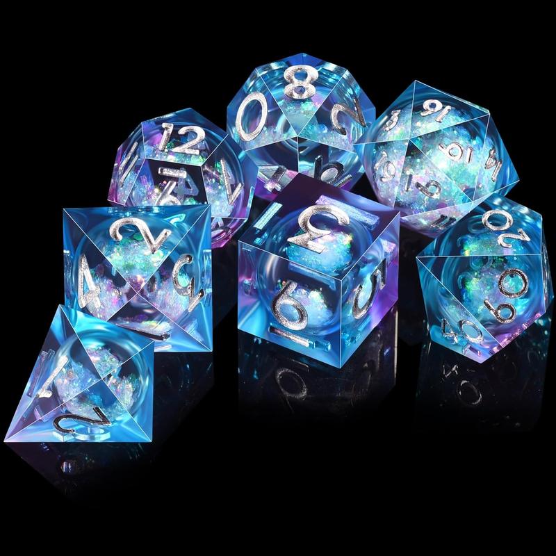 Handmade Quicksand Liquid Core D&D Dice Set – 7-Piece Sharp Edge Polyhedral Dice (Includes D20, D12, D10, D8, D6, D4) for D&D, , RPG, Pathfinder