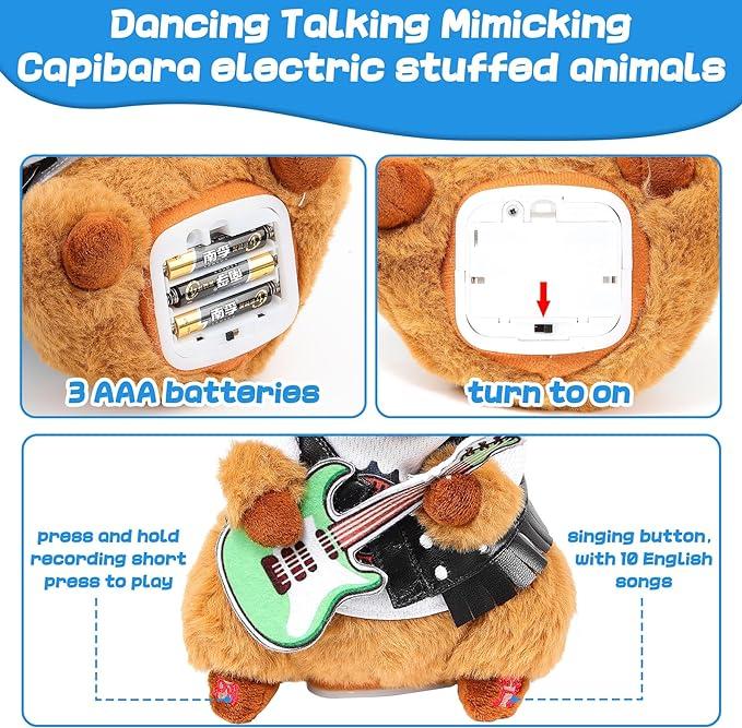 EMOIN Capybara Dancing Talking Mimicking Toys for people with 10 English Songs Singing Musical Toy Tummy Time Toy Mimic Repeats What You Say