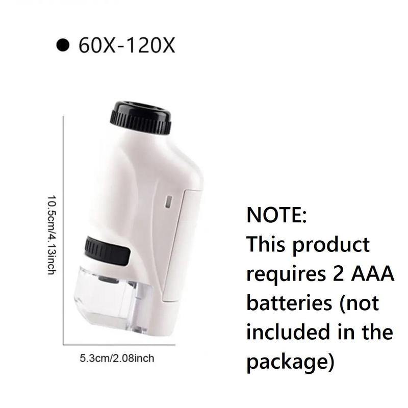 AAA Batteries Required Pocket Microscope, 60-120x Educational Mini Handheld Microscope with LED Light, Outdoor Children Stem Toy (without Battery)