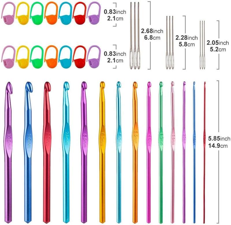 37 PCS Crochet Hooks Set, High Quality Coloured Aluminum Ergonomic Handle Crochet, Hook Needles for Arthritic Hands, with Stitch Markers and Large-Eye Blunt Needles