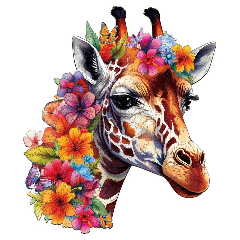 Flowers And Giraffes Wooden Jigsaw Puzzle