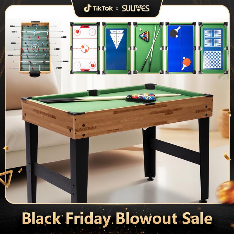 SULIVES 2x4ft 13-in-1 Combo Game Table Set for Home, Combination Tables for Game Room, Friends & Family w Hockey, Football, Billiards, Ping Pong, Shuffleboard, Chess, Checkers, Backgammon, Ring toss