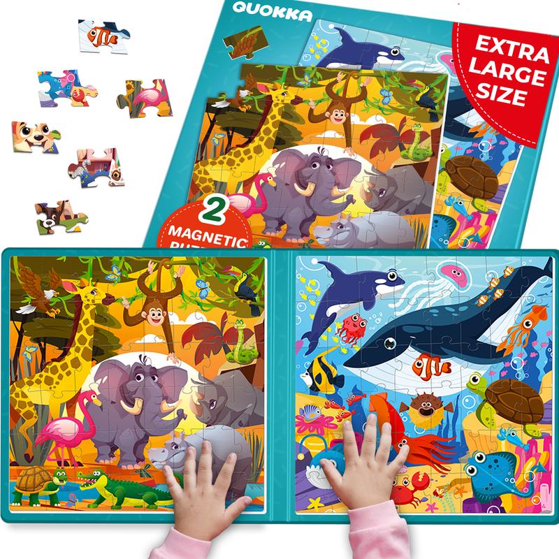 QUOKKA Magnetic Book 2x48 Pcs Puzzles for Kids | Travel Activities Toy for Boys and Girls