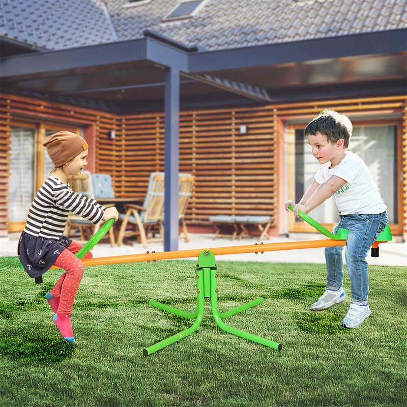 Outdoor Playground Equipment-360 Degree Rotation Kids Spinning Seesaw   Sit and Spin Teeter Totter with Comfortable Seat & Handle for Backyard, perfect for two children aged 3-8