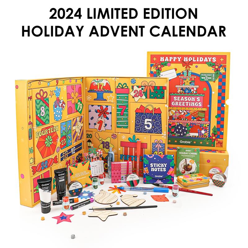 Grabie 2024 Limited Edition Holiday Advent Calendar: 24 Days of Surprises, Includes Premium Art Supplies, DIY Kits, Ornaments & More!