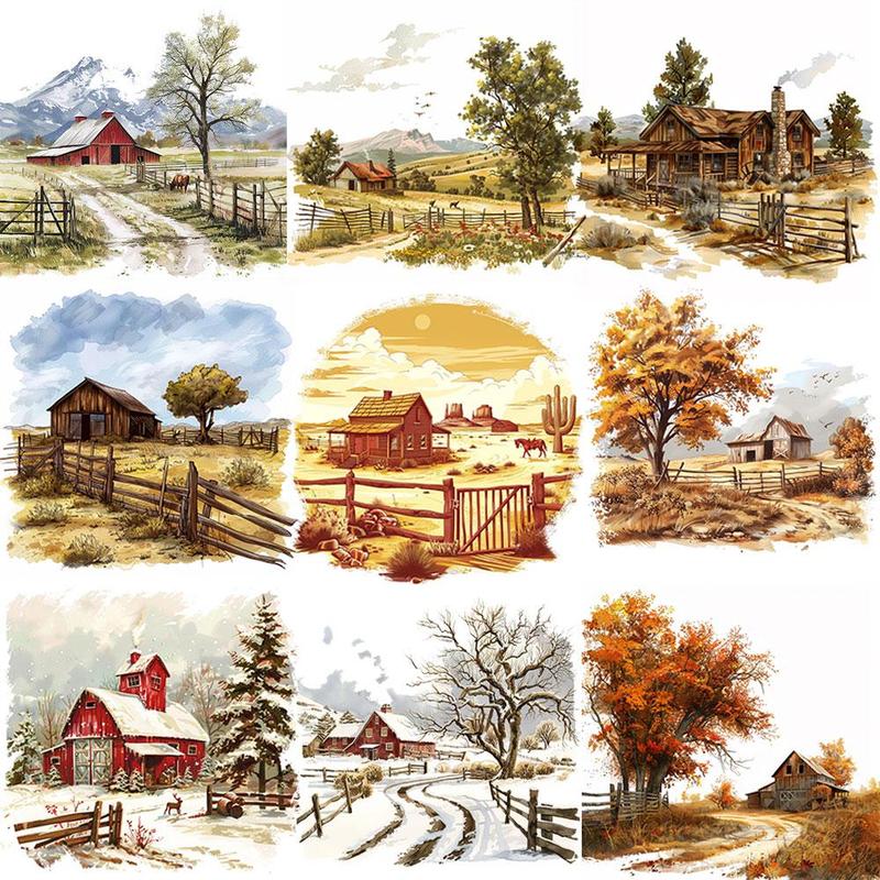 Seasonal Pasture Scenery Sticker, 20pcs Landscape Art Decals, Decorative Sticker for Scrapbook & Journal & Gift Wrapping