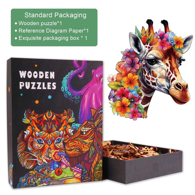 Flowers And Giraffes Wooden Jigsaw Puzzle