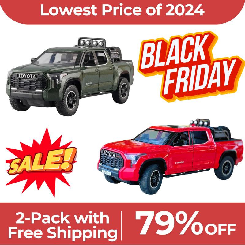 1:24 Tundra SUV Diecast Model Car with Sound and Light for Kids - Red White Green