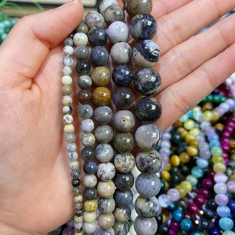 Natural  Dendritic Agate Opal  Gemstone Smooth Round Loose Beads For DIY Jewelry Making Desig Handmade Crafts Bracelet, Necklace, Earrings AAA Quality 15.5 Inches Long, Semi Precious Stone, Spacer beads