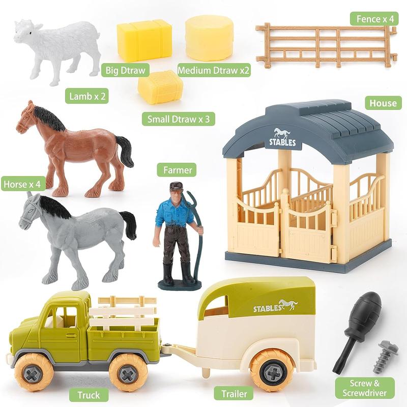 Farm Take Apart Toys for 3-7 Year Old Boys, Farm Animals Toys with Tractor, Trailer, Horse, Lamb Figurines, Kids Learning Educational Toys