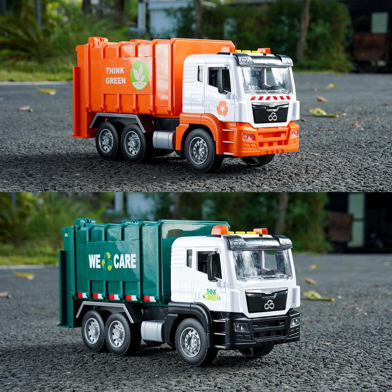 Garbage Truck Toy for Kids, Large Friction Powered Trash Truck Toy with Lights and Sounds, 4 Trash Bins and Sorting Cards, Perfect Gift for Kids