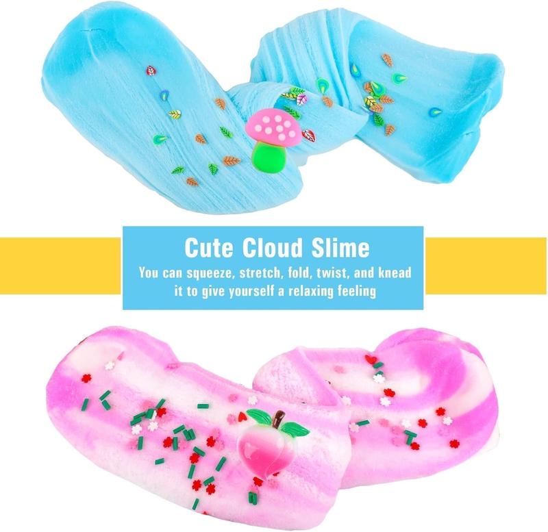 Christmas gift 10 Pack Christmas Cloud Slime Kit with Blue Cake Fruits Animals, and Pink Charms, Scented DIY Slime Supplies for Girls and Boys, Stress Relief Toy for Kids, Education Birthday Party Favor