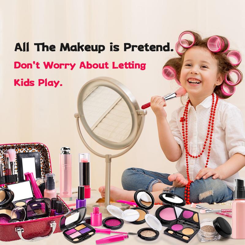 Simulated Makeup Kit for Girls, Play Makeup Set for Kids - Includes Cosmetic Bag for Birthdays and Christmas, Imaginary Makeup Fun for Toddlers and Little Girls Ages 3+