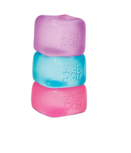 Schylling NeeDoh Nice Cube - Sensory Fidget Toy for Your Mellow and Chill - Square Shape with Groovy Goo Filling in Assorted Colors Blue Pink Purple