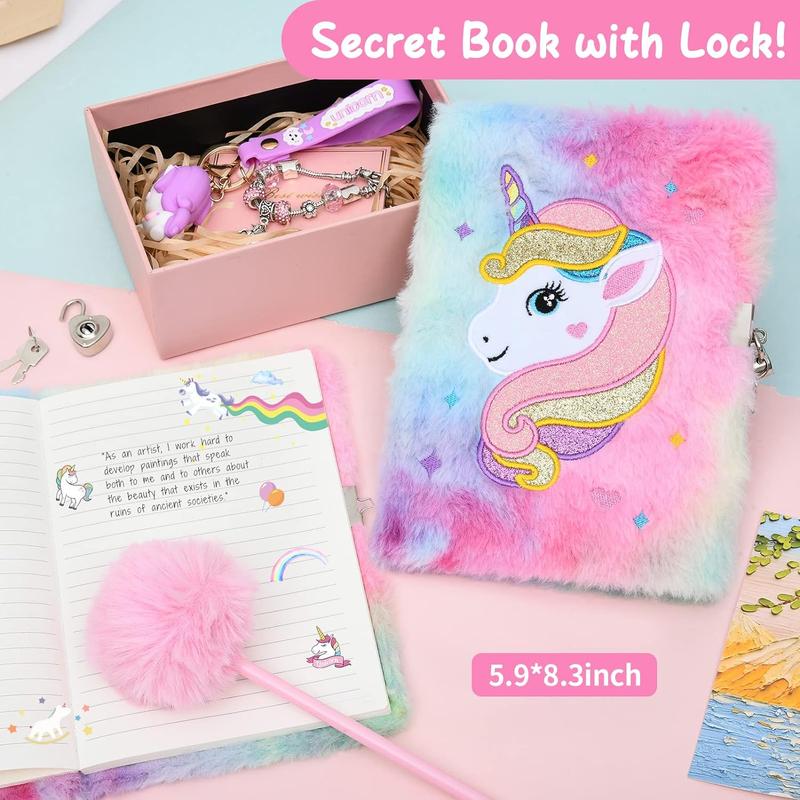 Unicorns Gifts for Girls Kids Toys 6 7 8 9 10 Years Old with Star Light Up Pillow Stationery Plush Diary with Lock Headband Eye Mask Water Bottle Teen Girl Birthday Christmas Unicorn Toy