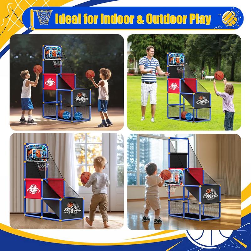 Kids Arcade Basketball Hoop with 4 Balls, Indoor and Outdoor Single Shooting Game, Game Sports Toy Gift, Suitable for Boys and Girls Aged 3-8