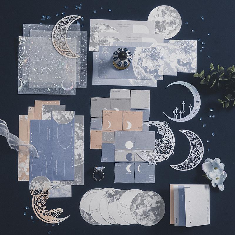 Moon Pattern Material Paper, 63pcs pack Scrapbooking & Stamping Paper, Vintage Decorative Paper for DIY Craft, Scrapbooking & Stamping Supplies