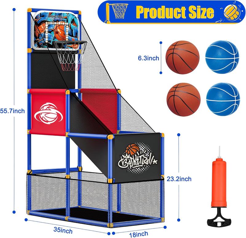 Kids Arcade Basketball Hoop with 4 Balls, Indoor and Outdoor Single Shooting Game, Game Sports Toy Gift, Suitable for Boys and Girls Aged 3-8