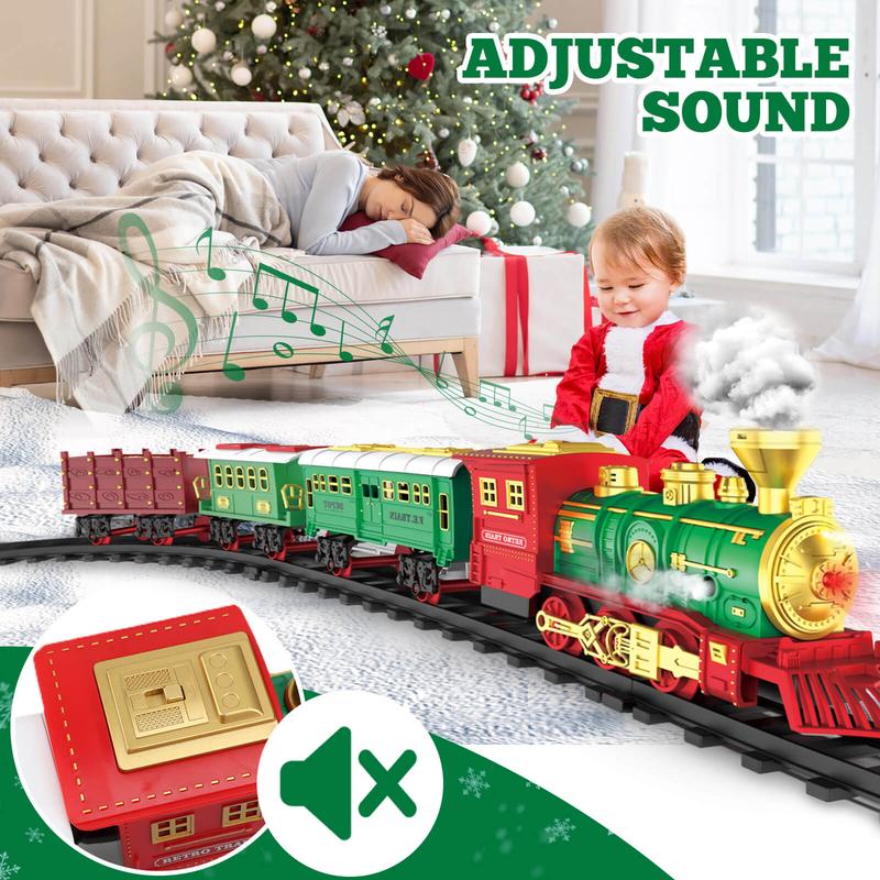 Interactive Steam Train Set, Realistic Smoke, Lights & Sounds Classic Electric Train Set, Holiday Decoration for Boys & Girls