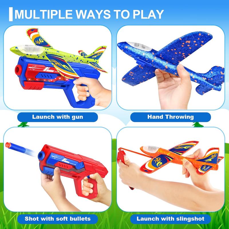 9 Pack Airplane Launcher Toys, Foam Glider Led Plane with 2 Launchers, Slingshots, Bullets, Kids Outdoor Flying Toys with 2 Flight Modes, Gifts for Boys Girls 4 5 6 7 8 9 10 11 12 Year Old