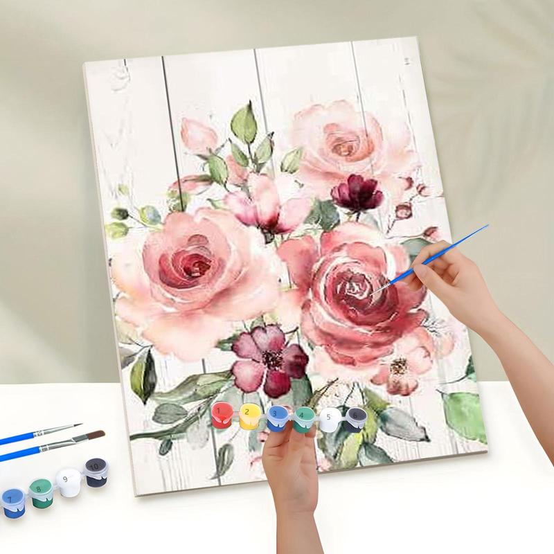 Flower Pattern DIY Painting By Numbers Kit without Frame, 1 Set DIY Paint By Numbers with Brushes & Acrylic Paint, Wall Art Decor for Home Living Room Bedroom