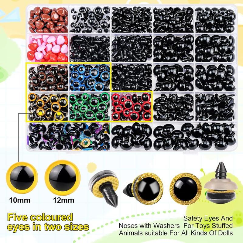 1100PCS, Safety Eyes and Nose, Safety Eyes for Crocheting, Colorful Doll Crochet Eyes with Washers, Suitable for Plush Toys, Crocheted Toys, Plush Dolls (Various Sizes)