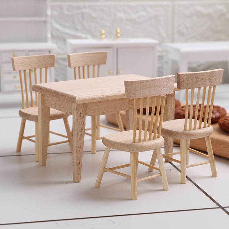 1 12 Miniature Dollhouse Furniture Wooden Dining Table Chair Simulation Toy