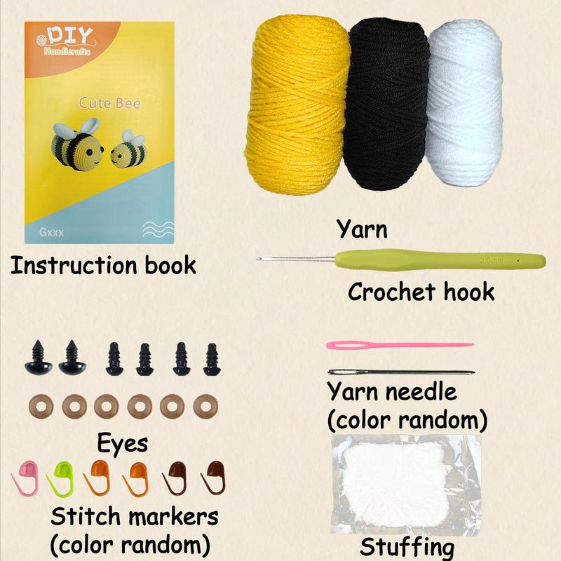 Summer Crochet Kit for Beginners, 3 Counts set Cute Bee Design Crochet Starter Kit, Including Step-by-step Instructions, Diy Knitting Supplies for Beginners, Creative Birthday and Holiday Gift Options