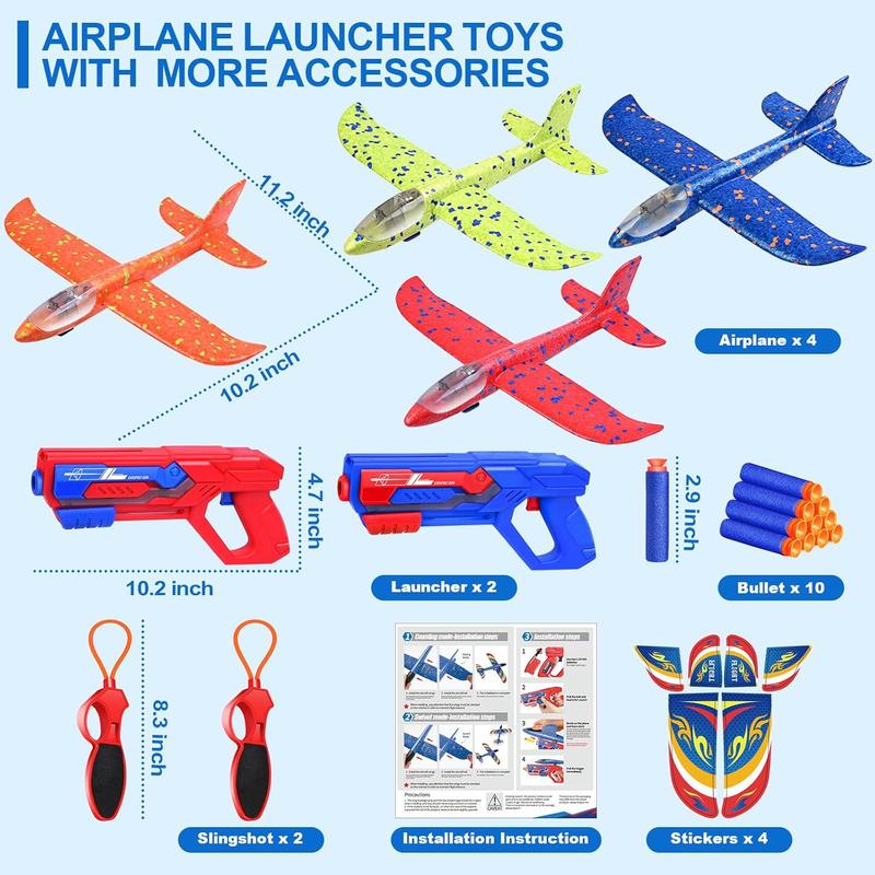 9 Pack Airplane Launcher Toys, Foam Glider Led Plane with 2 Launchers, Slingshots, Bullets, Kids Outdoor Flying Toys with 2 Flight Modes, Gifts for Boys Girls 4 5 6 7 8 9 10 11 12 Year Old