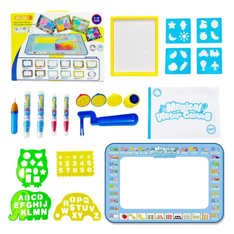 [Christmas Gift]Water Doodle Mat toddler Alphabet DIY Painting Writing Color Doodle Drawing Mat Toy Bring Magic Pens Educational Toys for Age 3 + Girls Boys Age Gift