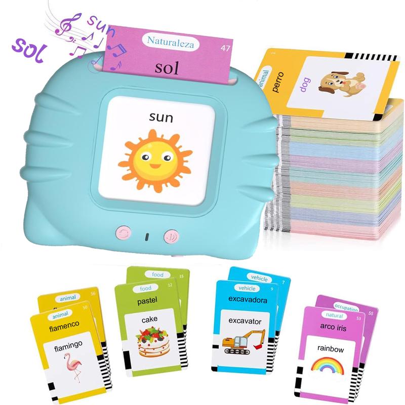 Spanish & English Talking Flash Cards for Boys and Girls ,Bilingual Speak Flash Cards, Learning Cards Sensory Sight Words Toys,Speech Training Toys, Educational Montessori Learning Interactive Talking 224 Sight Words Flash Cards Toys Christmas Gifts