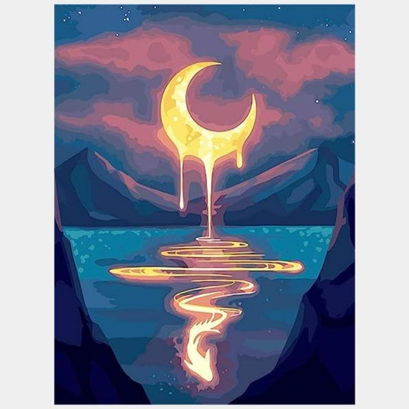 Moon & Mountain & River DIY Diamond Painting Without Frame, 1 Count Diamond Painting Kit, DIY Diamond Painting Kits For Children & Adults