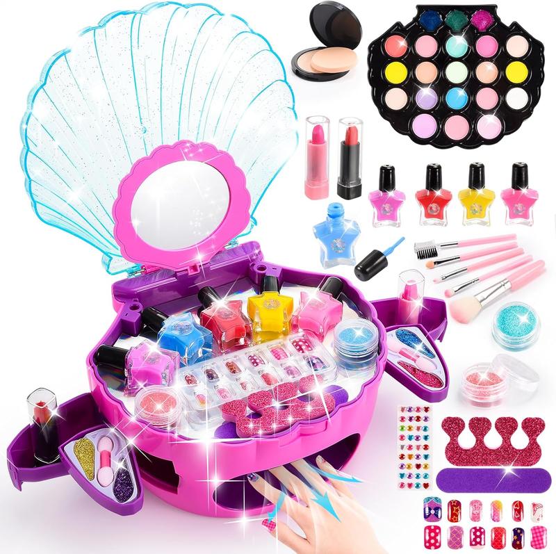 93 Pcs Christmas Kids Makeup Kit , Non-Toxic & Washable, Kids Nail Polish Set with Dryer, Pretend Play Princess Toys, Birthday and new year gifts